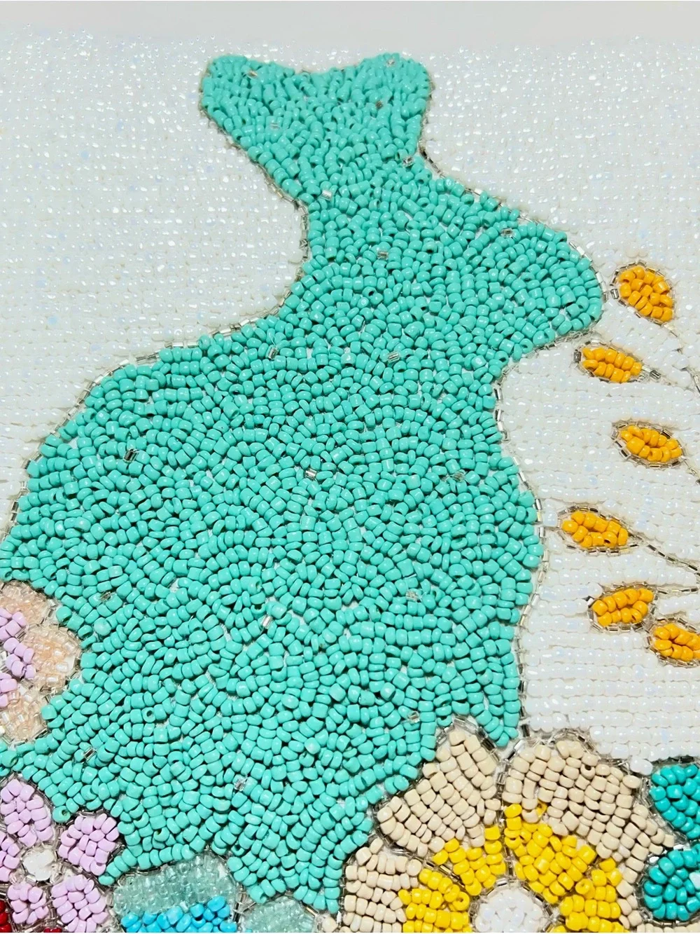 Bunny Boulevard Beaded Teal Bunny Floral Throw Pillow